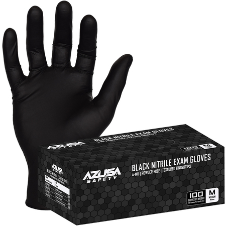 Azusa Safety 4-mil Powder-Free Black Nitrile Exam Gloves, Textured Fingertips, Medium, 100 Pack ND4020